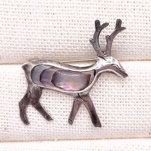 Taxco Sterling Silver Deer Brooch with Abalone Inlay